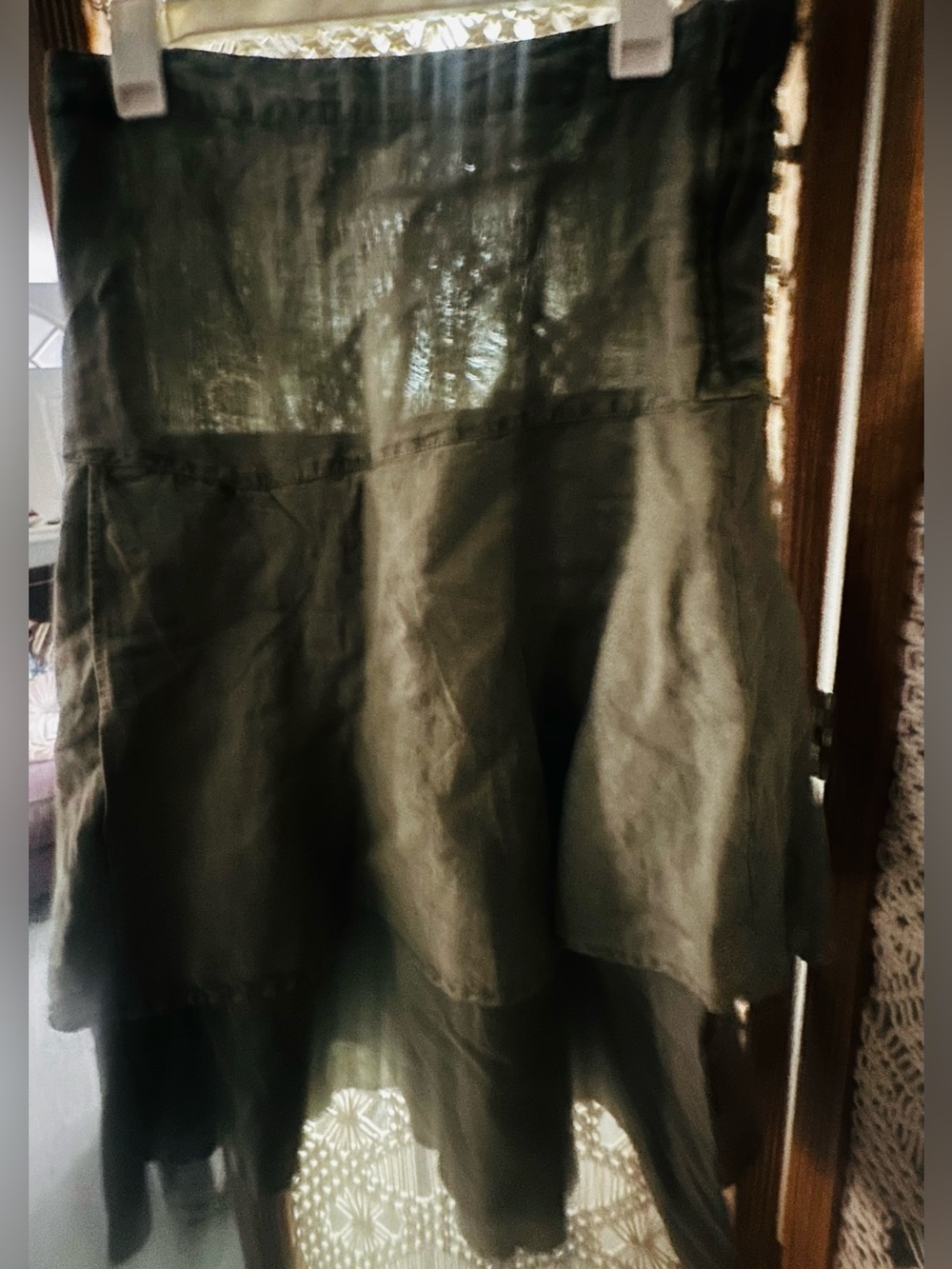 Sundance Linen Cotton Blend Olive Green Asymmetrical Boho Midi Skirt M NWT